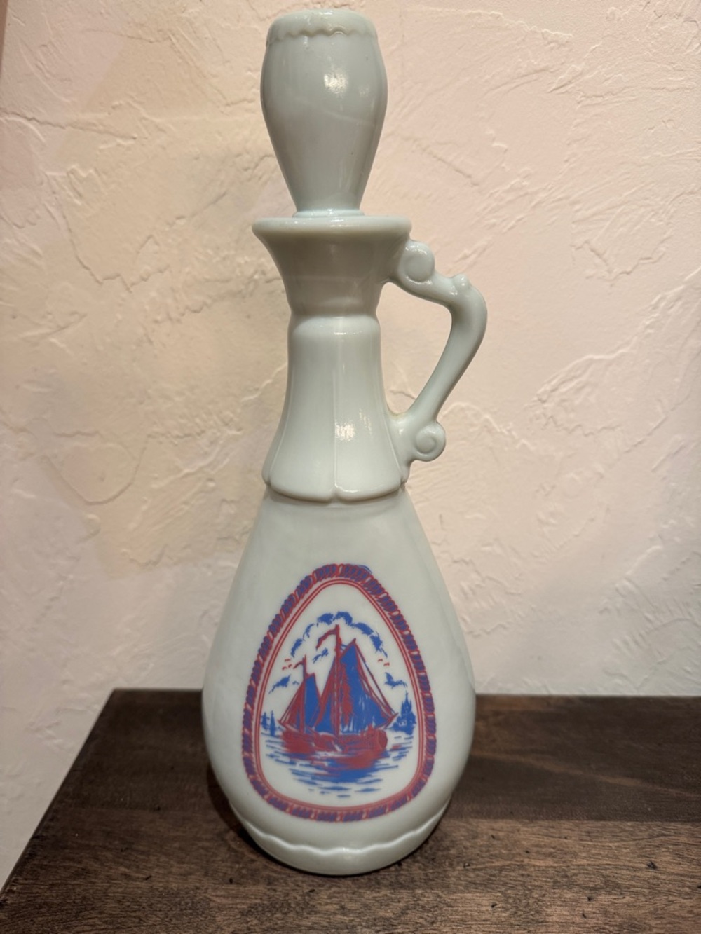 Vintage 1963 Jim Beam Milk Glass Dutch Windmill Sailing Ship Decanter
